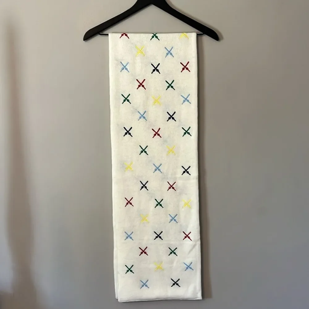Mark & Graham Embroidered Ski Scarf Ivory Wool Blend Multicolor‎ Ski Poles